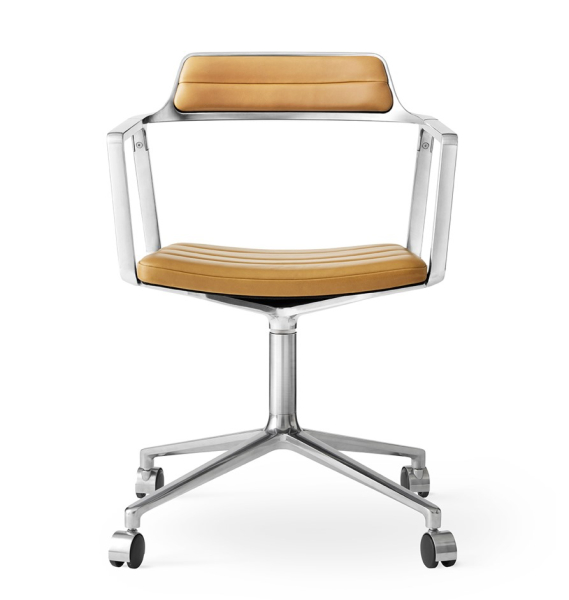 Vipp 452 Swivel Bürostuhl mit Rollen pol. Alu Leder sand